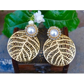 Pearl Studded Gold Dangler Earrings